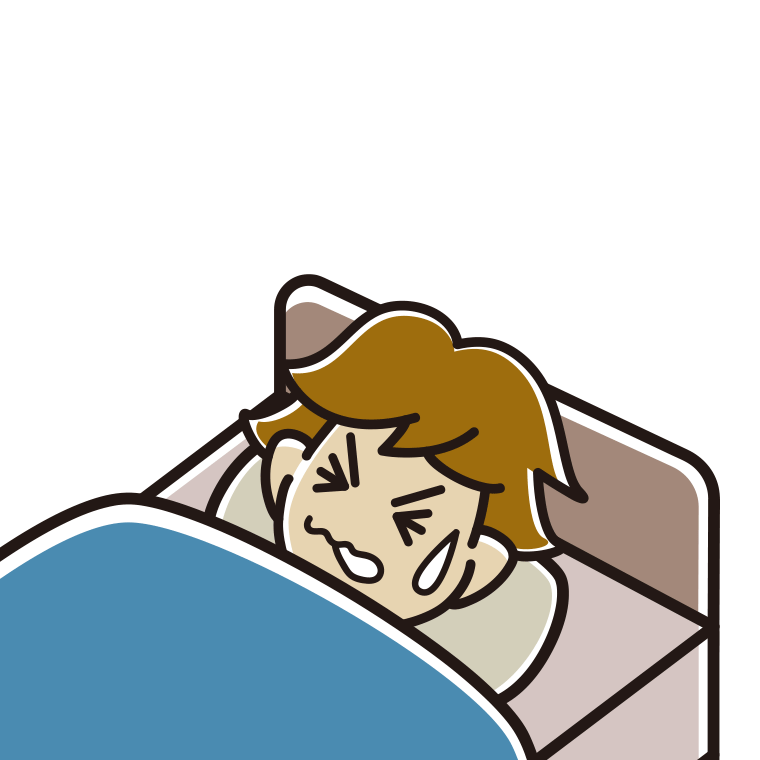 睡眠中にうなされる男子高校生のイラスト【色あり、背景なし】透過PNG