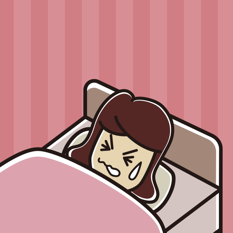 睡眠中にうなされる女子高校生のイラスト【色、背景あり】PNG