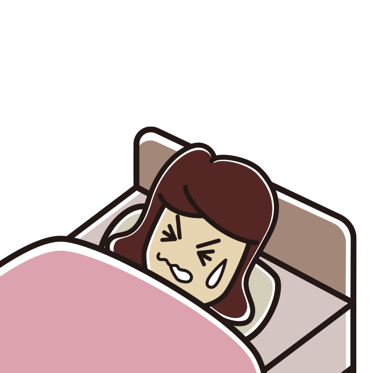 睡眠中にうなされる女子高校生のイラスト【色あり、背景なし】透過PNG