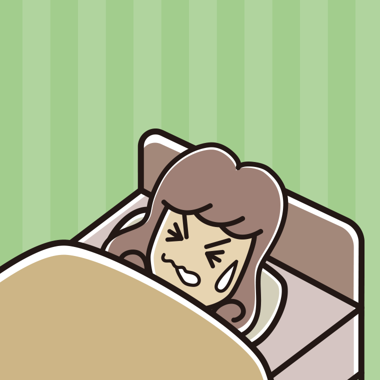 睡眠中にうなされる女子大学生のイラスト【色、背景あり】PNG