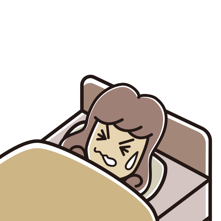 睡眠中にうなされる女子大学生のイラスト【色あり、背景なし】透過PNG