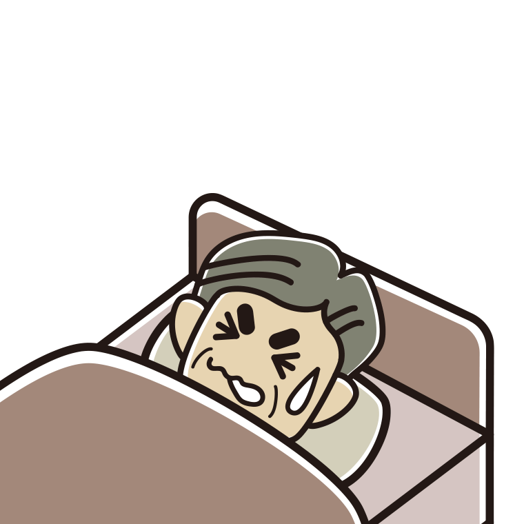 睡眠中にうなされるおじさんのイラスト【色あり、背景なし】透過PNG
