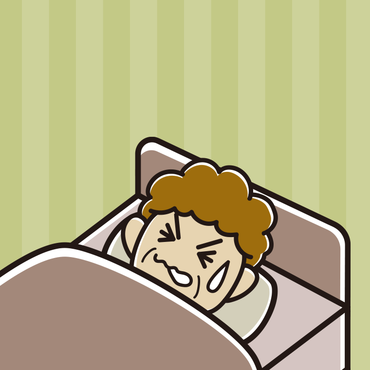 睡眠中にうなされるおばさんのイラスト【色、背景あり】PNG
