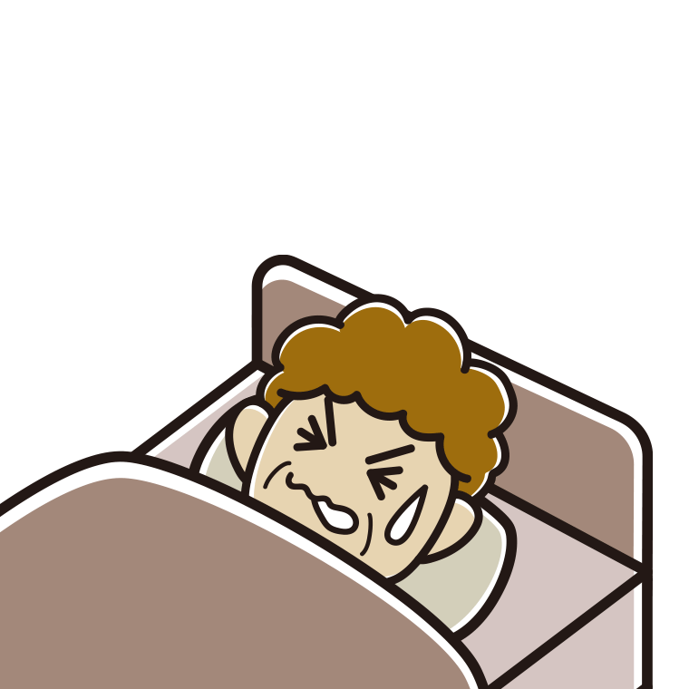 睡眠中にうなされるおばさんのイラスト【色あり、背景なし】透過PNG
