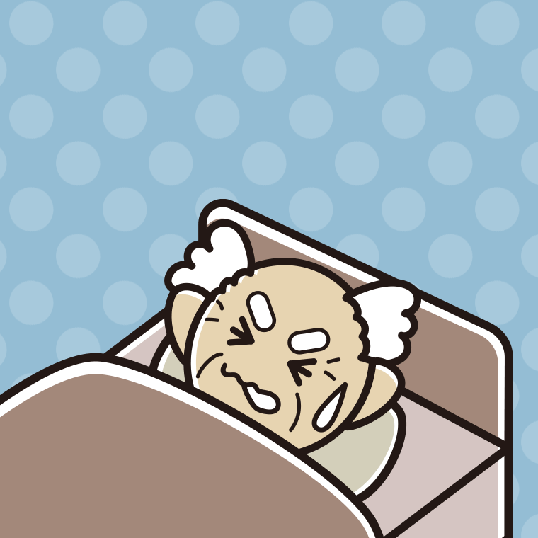 睡眠中にうなされるおじいさんのイラスト【色、背景あり】PNG