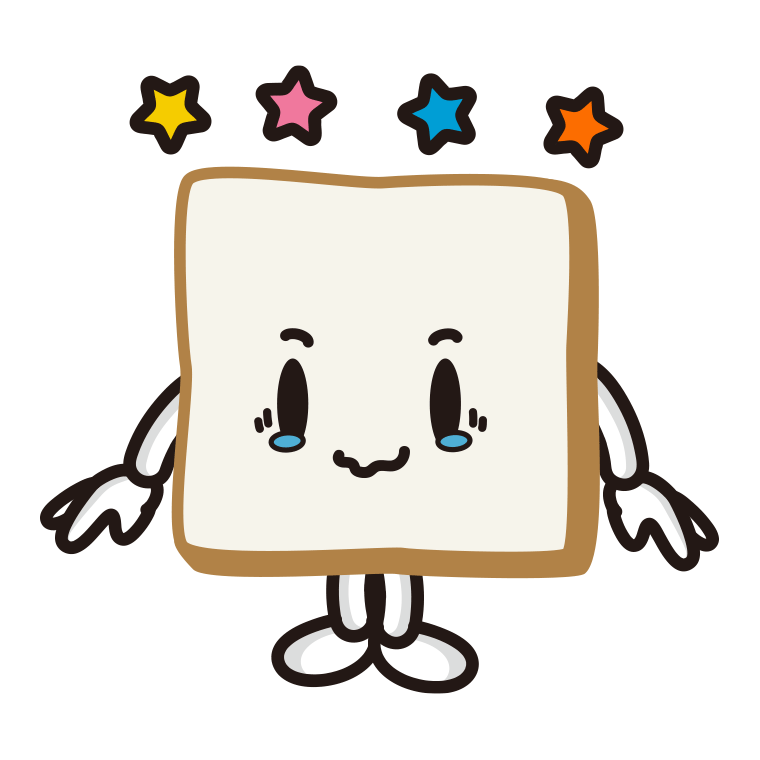 ジーンとする食パンちゃんのイラスト【色あり、背景なし】透過PNG