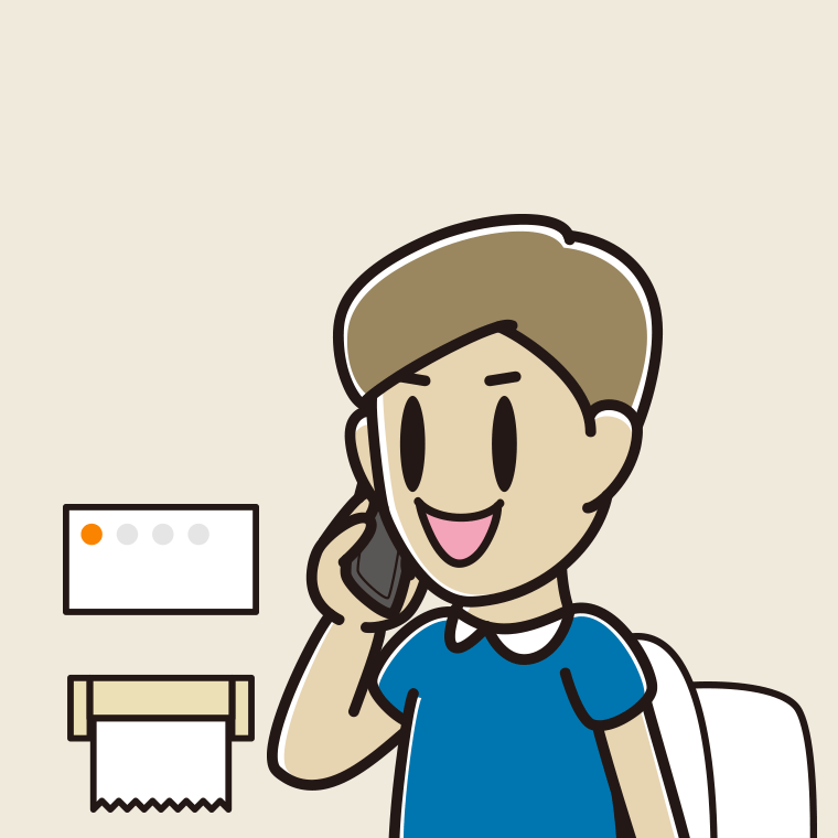 トイレでスマホで電話する男性のイラスト【色、背景あり】PNG