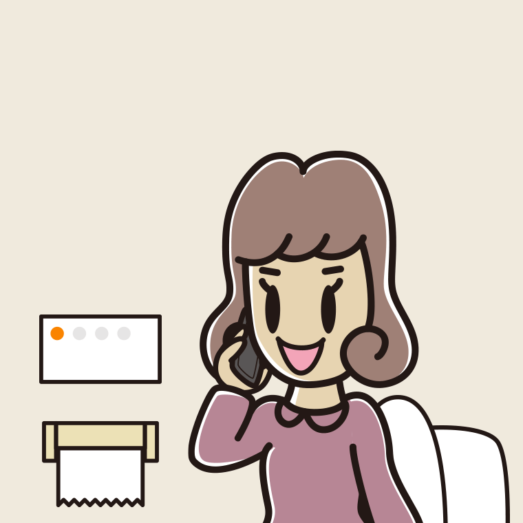 トイレでスマホで電話する女子大学生のイラスト【色、背景あり】PNG