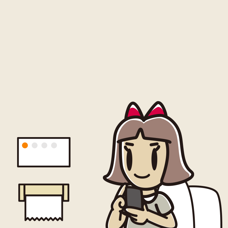 トイレでスマホを使う小学生女子のイラスト【色、背景あり】PNG