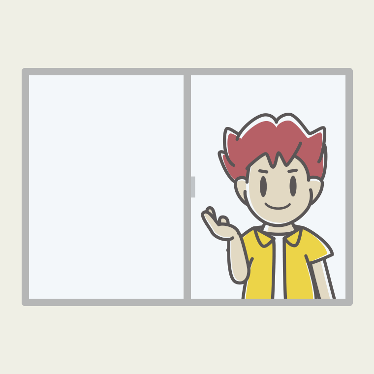 窓から案内する男子大学生のイラスト【色、背景あり】PNG