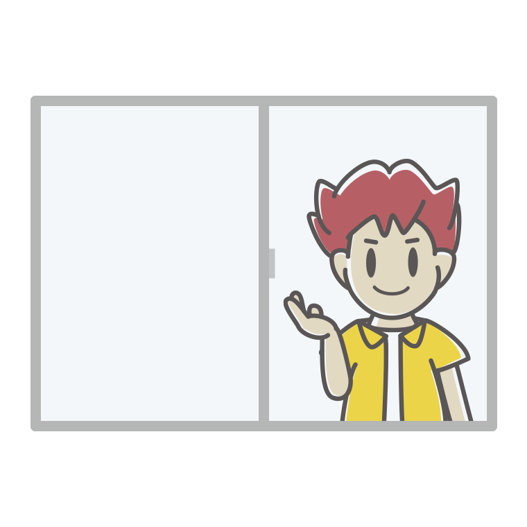 窓から案内する男子大学生のイラスト【色あり、背景なし】透過PNG