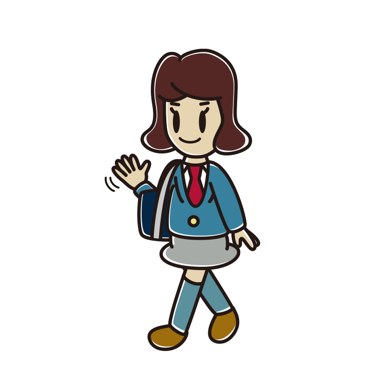 通学中に手を振る女子高校生のイラスト【色あり、背景なし】透過PNG