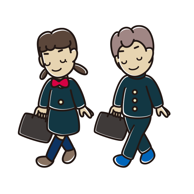 通学中にお辞儀する中学生のイラスト【色あり、背景なし】透過PNG