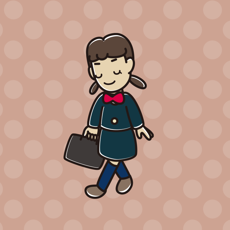 通学中にお辞儀する女子中学生のイラスト【色、背景あり】PNG