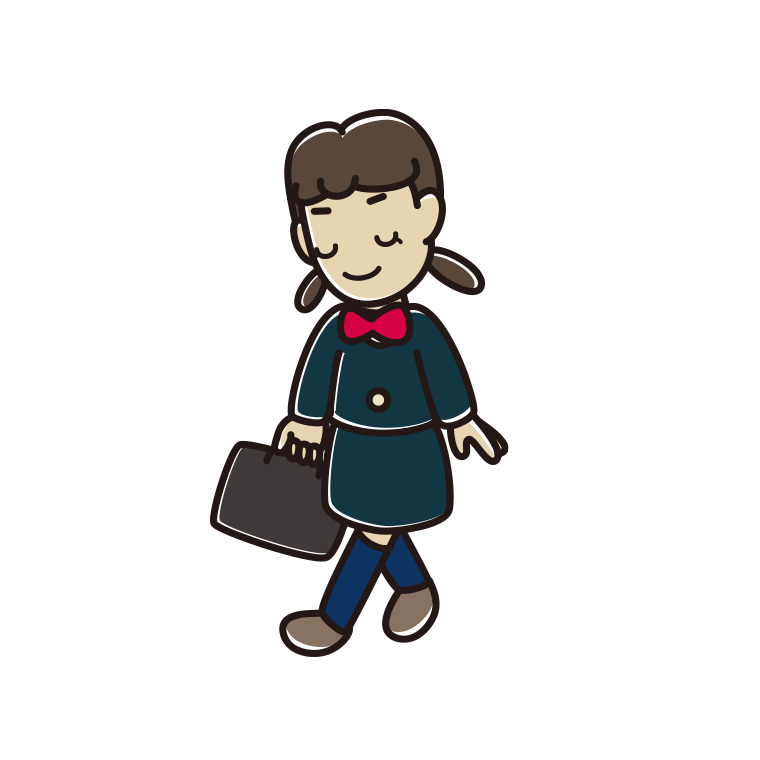 通学中にお辞儀する女子中学生のイラスト【色あり、背景なし】透過PNG