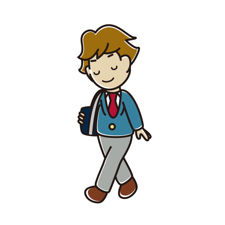 通学中にお辞儀する男子高校生のイラスト【色あり、背景なし】透過PNG