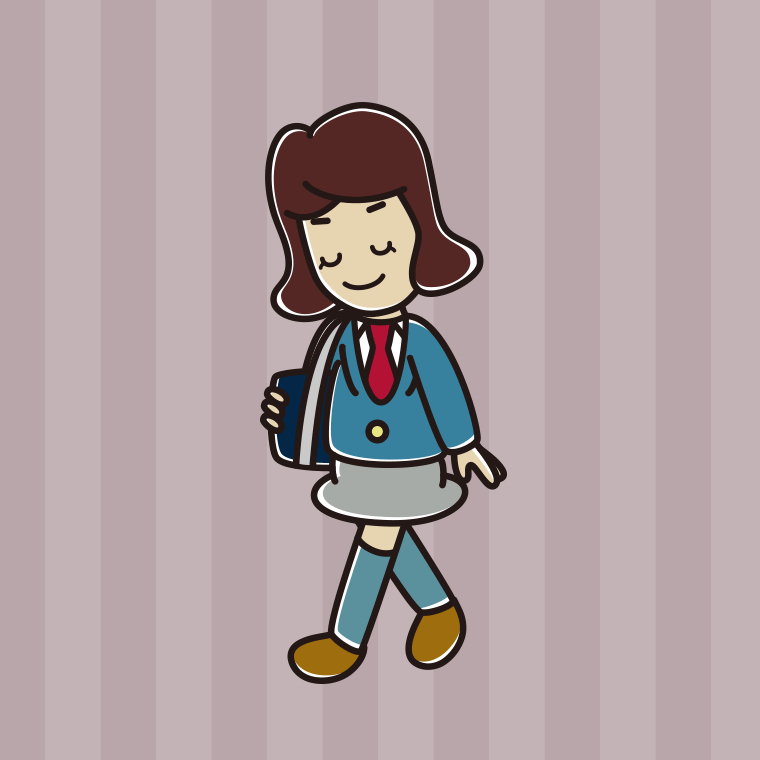 通学中にお辞儀する女子高校生のイラスト【色、背景あり】PNG