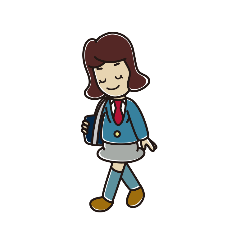通学中にお辞儀する女子高校生のイラスト【色あり、背景なし】透過PNG