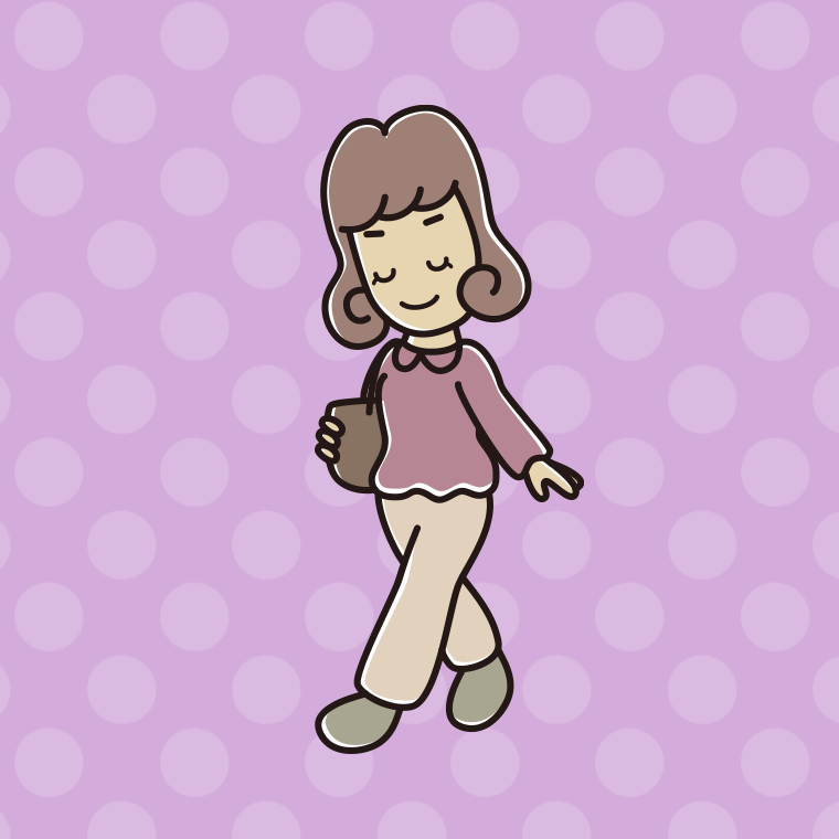 通学中にお辞儀する女子大学生のイラスト【色、背景あり】PNG