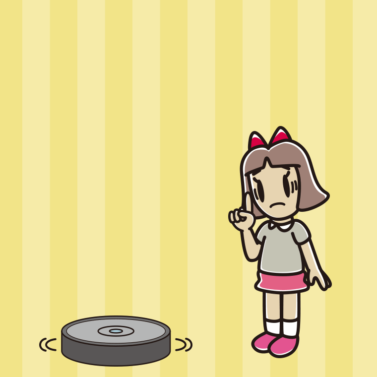 ロボット掃除機で困る小学生女子のイラスト【色、背景あり】PNG