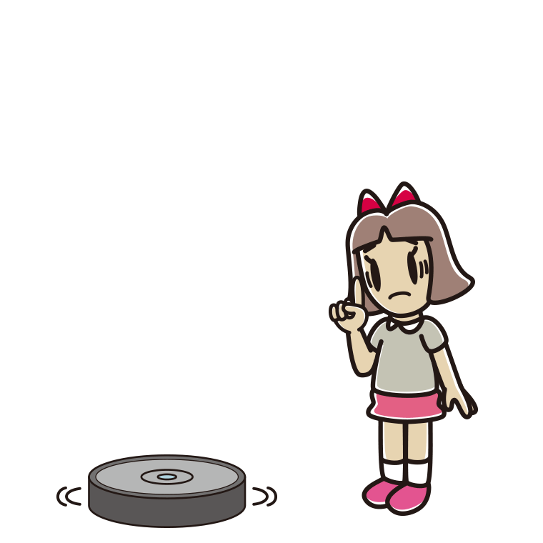 ロボット掃除機で困る小学生女子のイラスト【色あり、背景なし】透過PNG