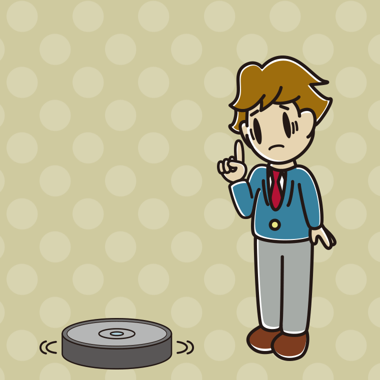 ロボット掃除機で困る男子高校生のイラスト【色、背景あり】PNG