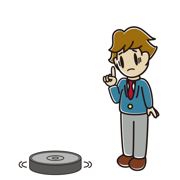 ロボット掃除機で困る男子高校生のイラスト【色あり、背景なし】透過PNG