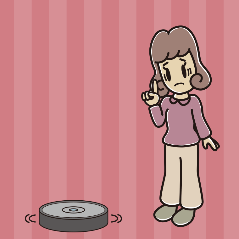 ロボット掃除機で困る女子大学生のイラスト【色、背景あり】PNG