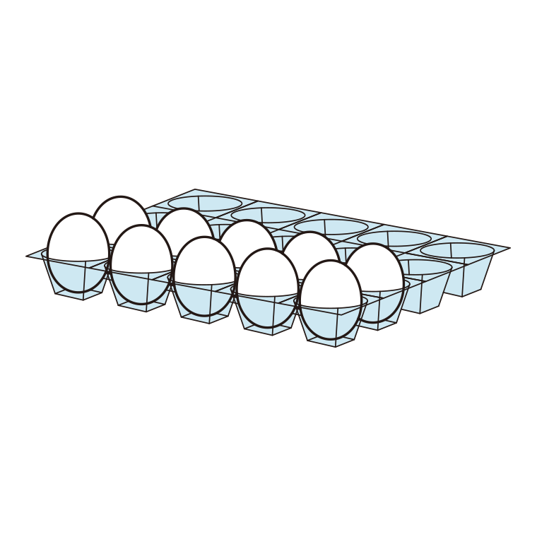 卵パックのイラスト08（10個入り・開いた状態）【色あり、背景なし】透過PNG