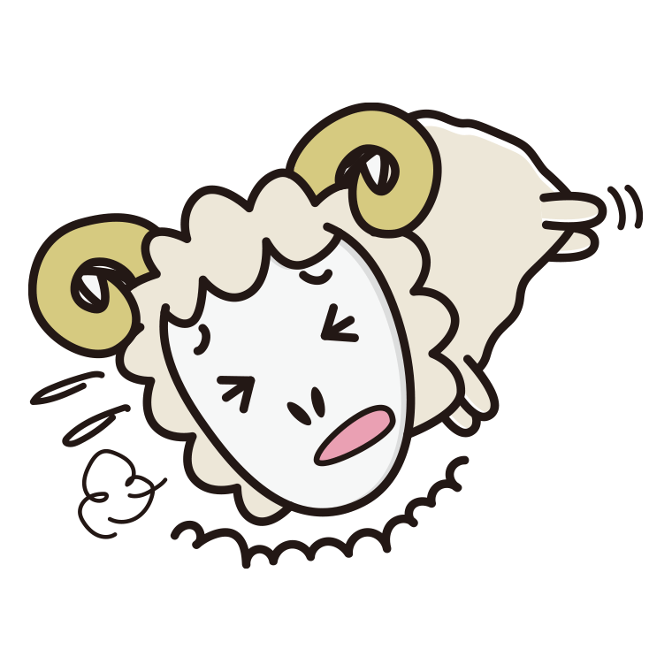 ズッコケるヒツジちゃんのイラスト【色あり、背景なし】透過PNG