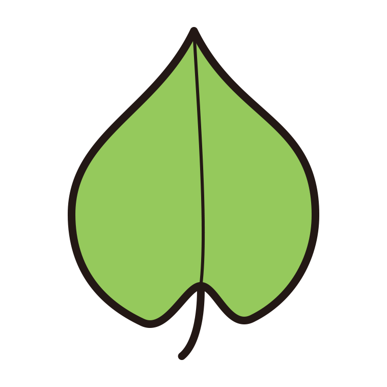 葉っぱのイラスト08（ハート型・心形・ふっくら）【色あり、背景なし】透過PNG