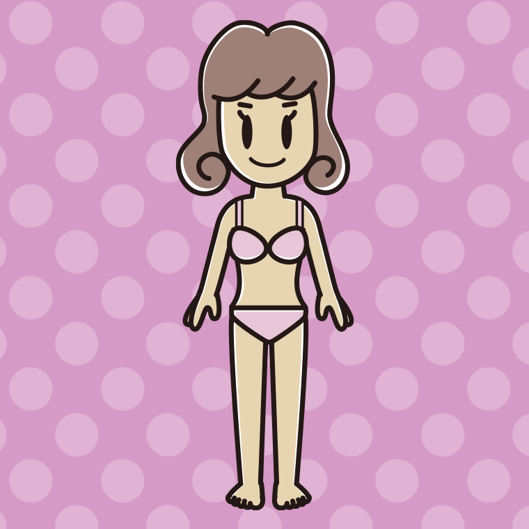 インナーウェアの着用例イラスト（女子大学生）【色、背景あり】PNG