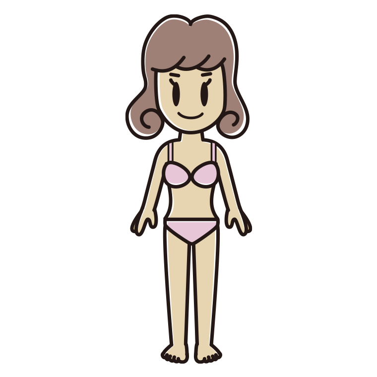 インナーウェアの着用例イラスト（女子大学生）【色あり、背景なし】透過PNG