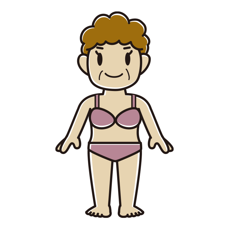 インナーウェアの着用例イラスト（おばさん）【色あり、背景なし】透過PNG