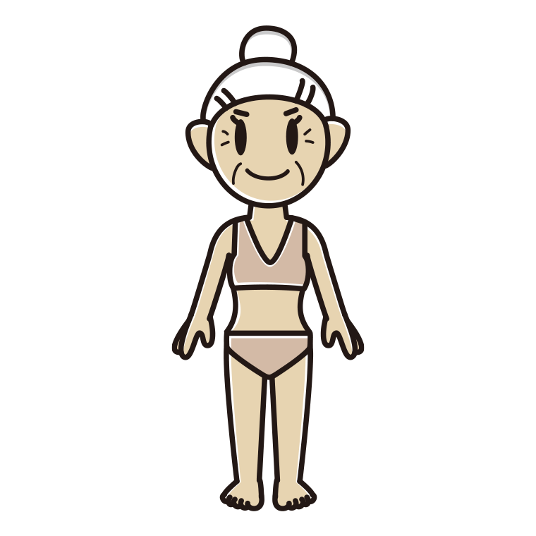 インナーウェアの着用例イラスト（おばあさん）【色あり、背景なし】透過PNG