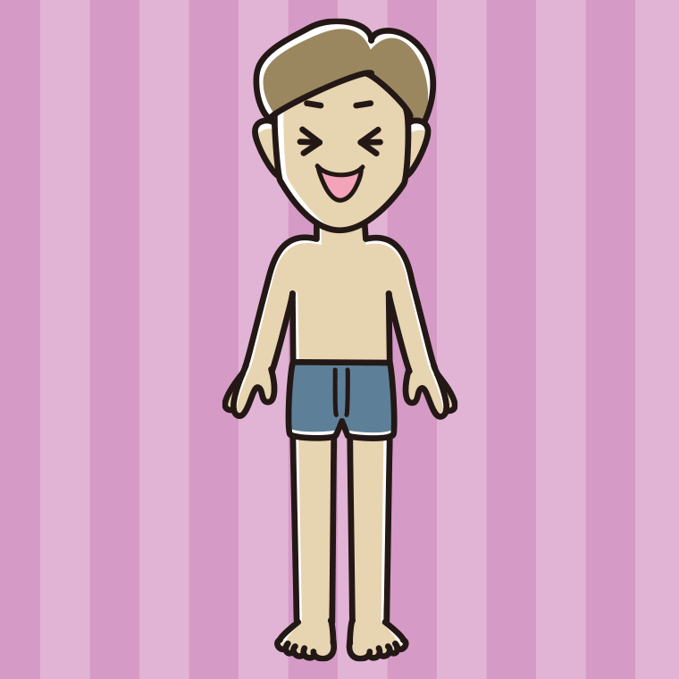 インナーウェアの着用例イラスト（笑う男性）【色、背景あり】PNG