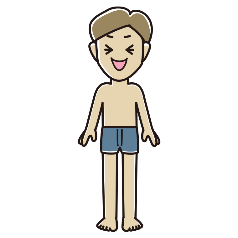 インナーウェアの着用例イラスト（笑う男性）【色あり、背景なし】透過PNG