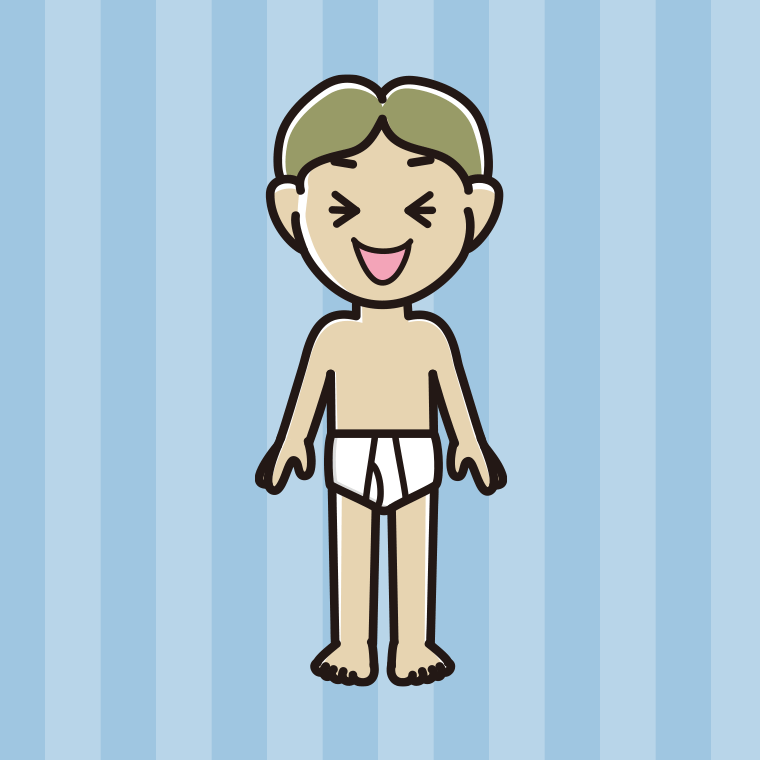 インナーウェアの着用例イラスト（笑う小学生男子）【色、背景あり】PNG