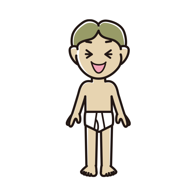 インナーウェアの着用例イラスト（笑う小学生男子）【色あり、背景なし】透過PNG