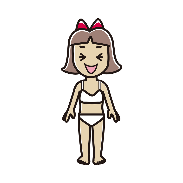 インナーウェアの着用例イラスト（笑う小学生女子）【色あり、背景なし】透過PNG