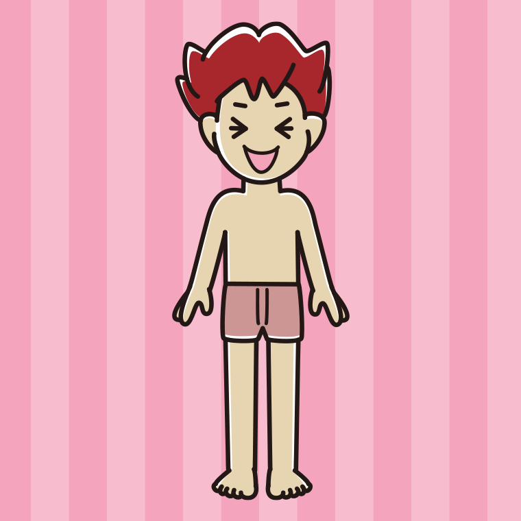 インナーウェアの着用例イラスト（笑う男子大学生）【色、背景あり】PNG