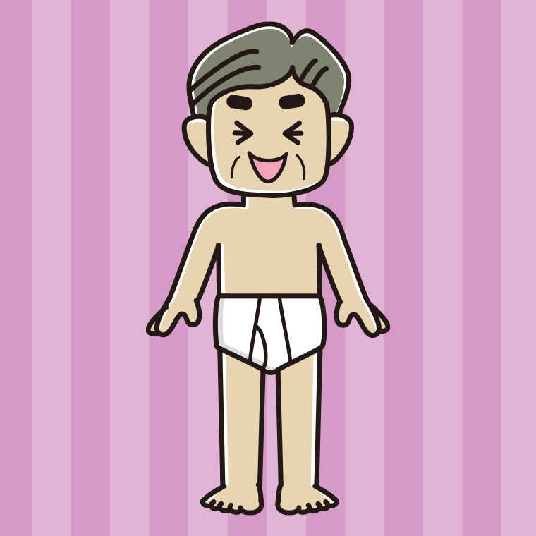 インナーウェアの着用例イラスト（笑うおじさん）【色、背景あり】PNG