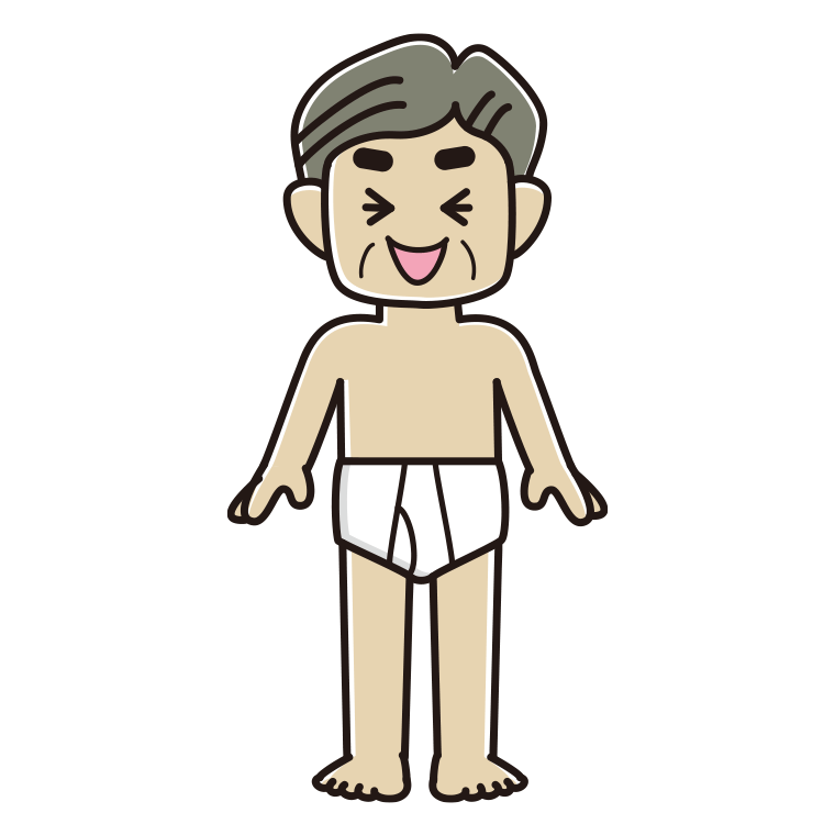 インナーウェアの着用例イラスト（笑うおじさん）【色あり、背景なし】透過PNG