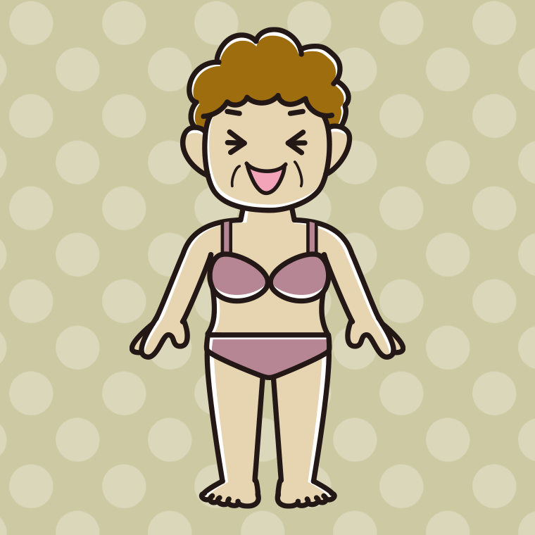 インナーウェアの着用例イラスト（笑うおばさん）【色、背景あり】PNG