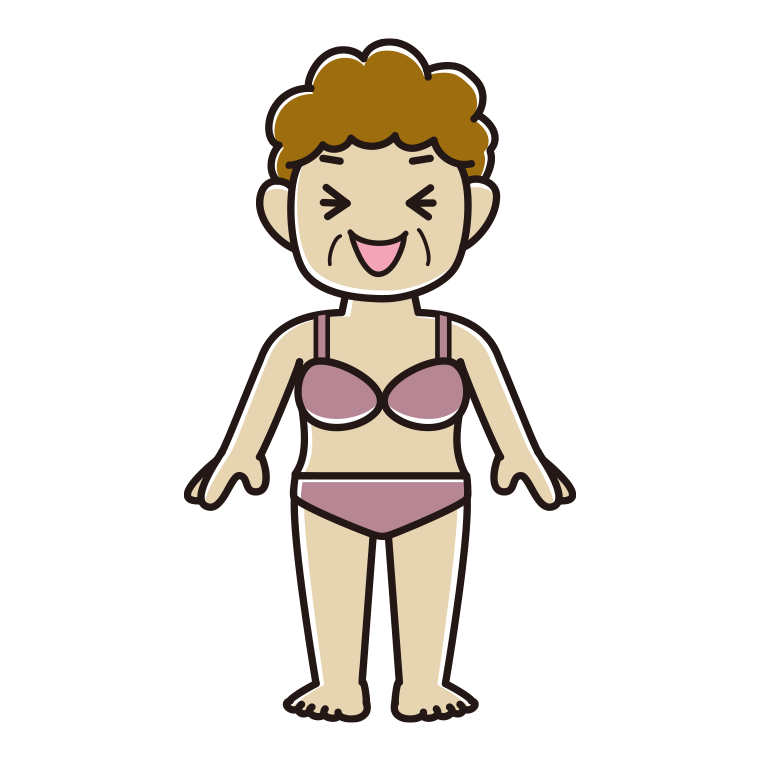 インナーウェアの着用例イラスト（笑うおばさん）【色あり、背景なし】透過PNG