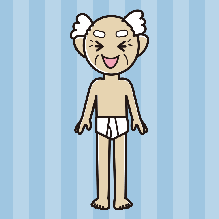 インナーウェアの着用例イラスト（笑うおじいさん）【色、背景あり】PNG
