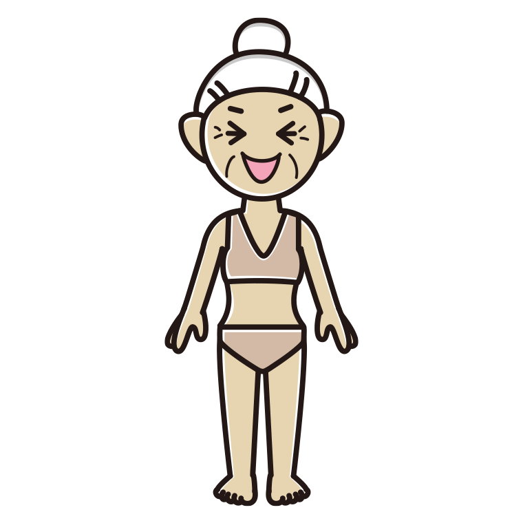インナーウェアの着用例イラスト（笑うおばあさん）【色あり、背景なし】透過PNG