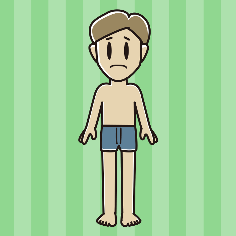 インナーウェアの着用例イラスト（困る男性）【色、背景あり】PNG