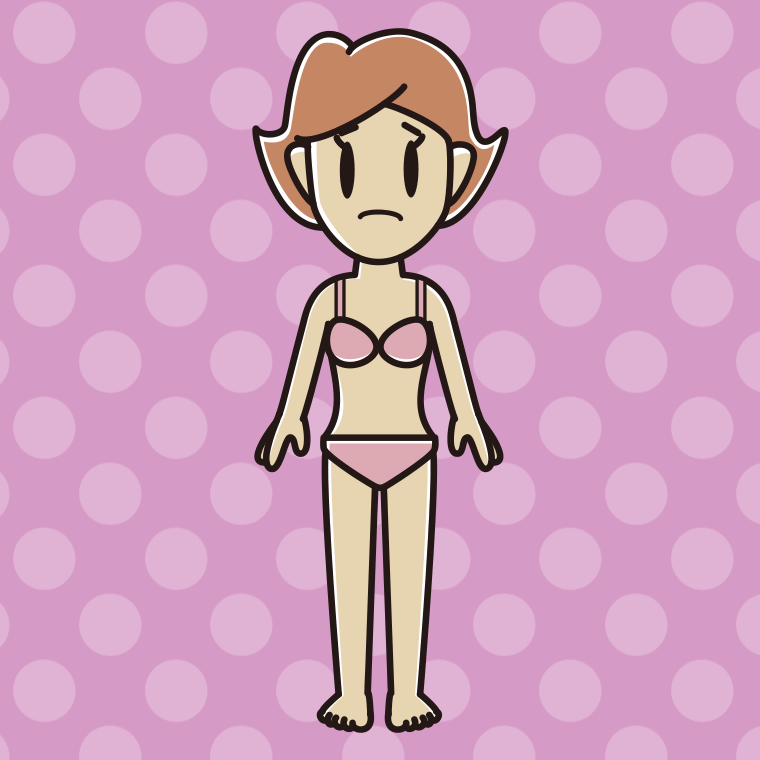 インナーウェアの着用例イラスト（困る女性）【色、背景あり】PNG