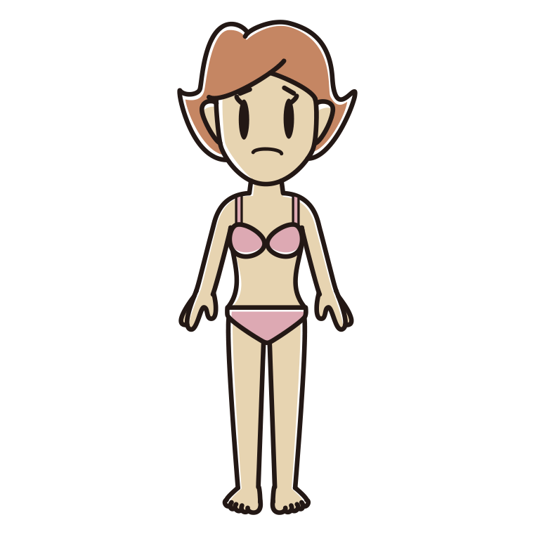 インナーウェアの着用例イラスト（困る女性）【色あり、背景なし】透過PNG